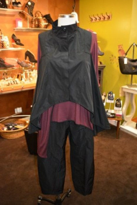 Funky Sun Kim vest and pant with wine colored tunic by Comfy.