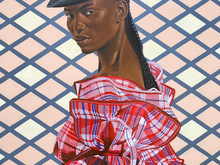 Woman with plaid dress and hat