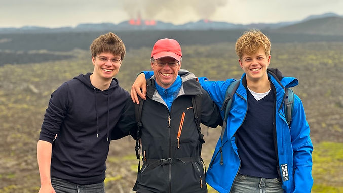Family visiting the new eruption site in Iceland, Fagradalsfjall Volcano Hike, tour with 2