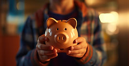 Teen boy holding a piggy bank