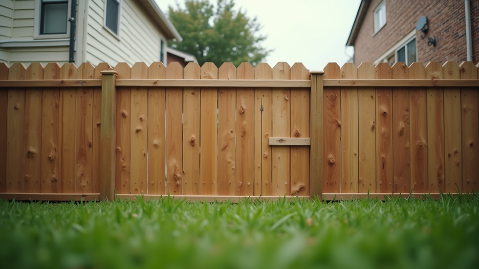Eye-level view of a wooden fence installed in a residential backyard