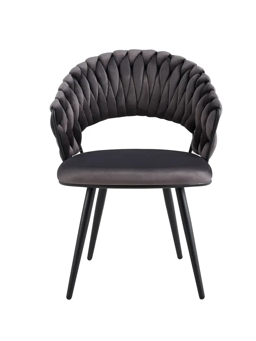 Miniature : CHAISE AVEC ACCOUDOIR TRESSEE PIED METAL NOIR VELOURS ANTHRACITE