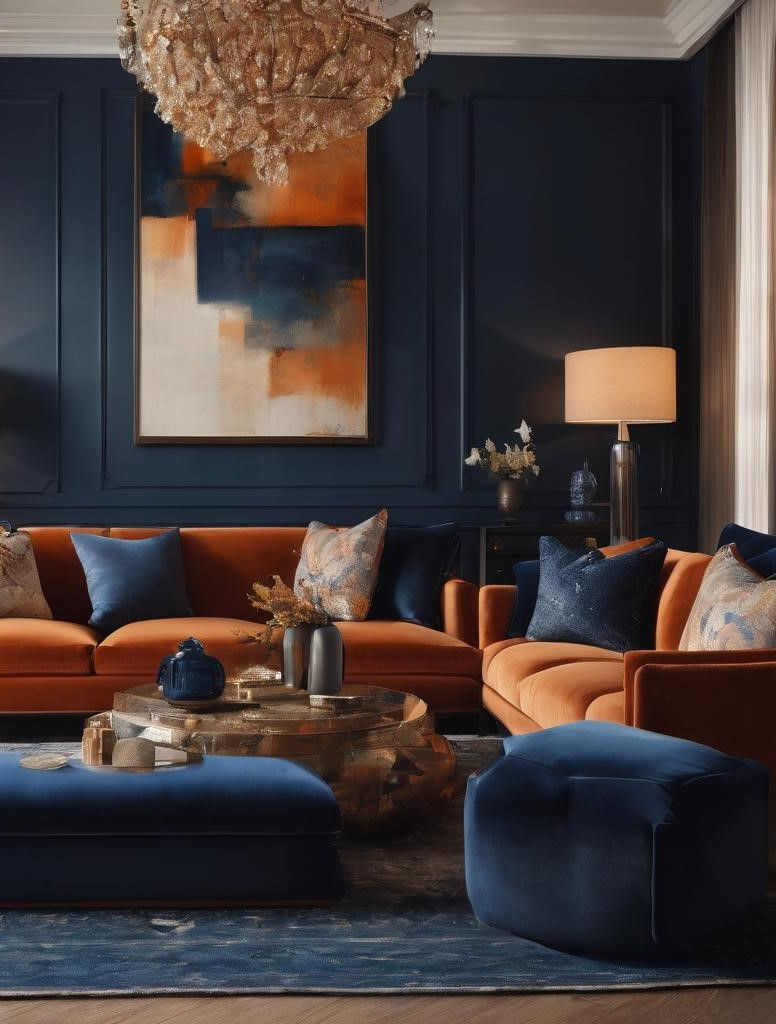 Modern interior design with complementary colour scheme