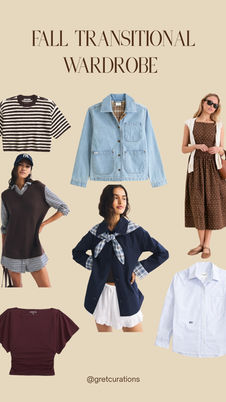 Build an easy fall transitional wardrobe with striped knits, denim jackets, button-down shirts, sweater vests and dresses you can wear from late summer into fall.