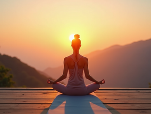 woman in a relaxed yoga pose at sunrise