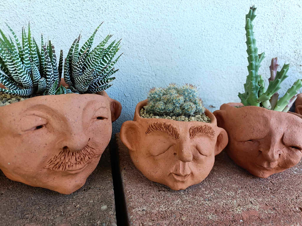 Thumbnail: handmade terracotta face pot - sculpture art planter
