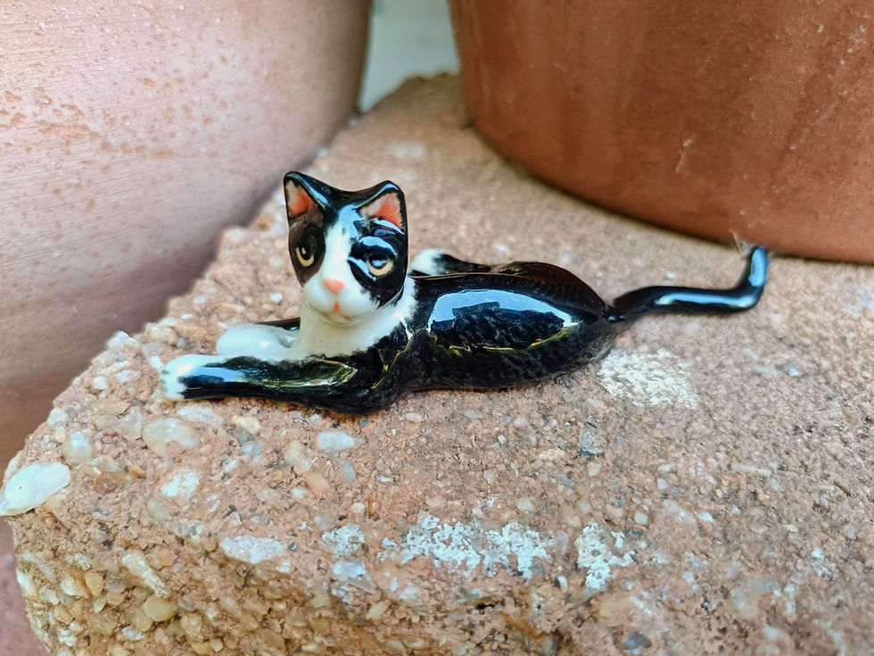 Thumbnail: Miniature Black & White Cat Figurine