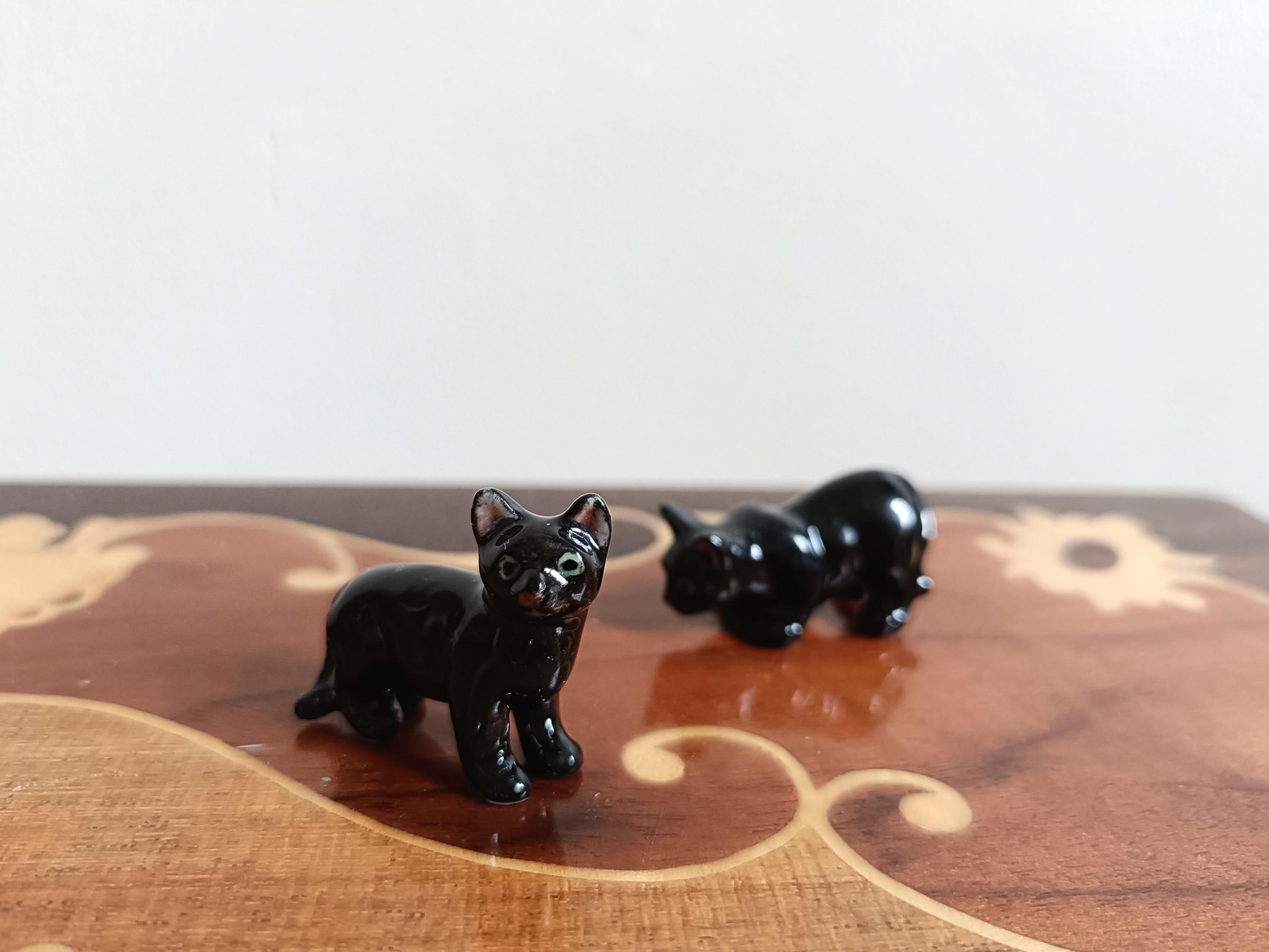Miniature Ceramic Black Cat Figurine