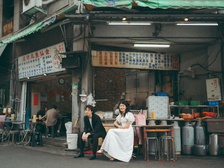 Playful engagement photo session in a historical Taipei neighborhood - Dadaocheng / Film style Engagement photography