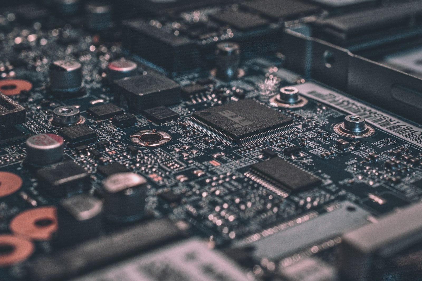 Macro view of a power electronics circuit board