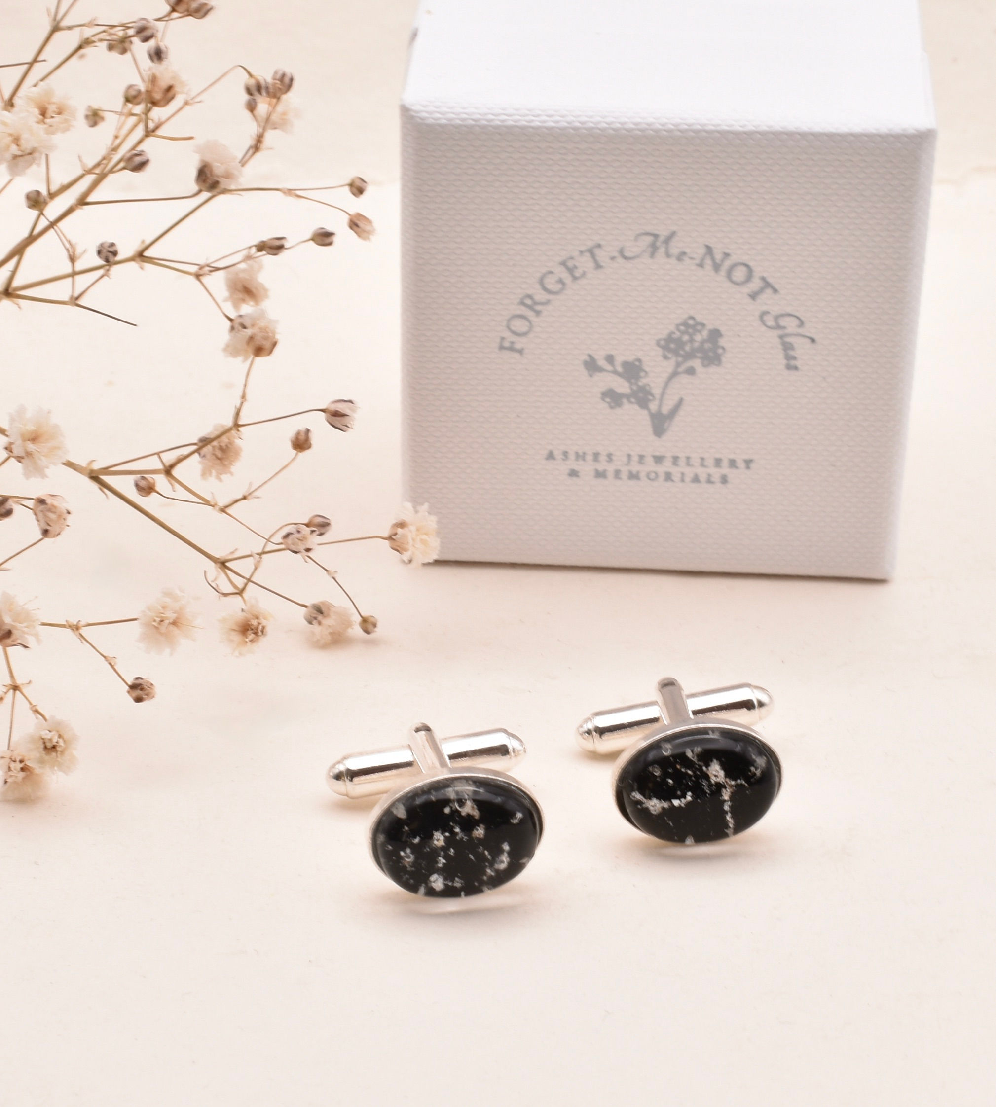 Ashes in glass sterling silver cufflinks