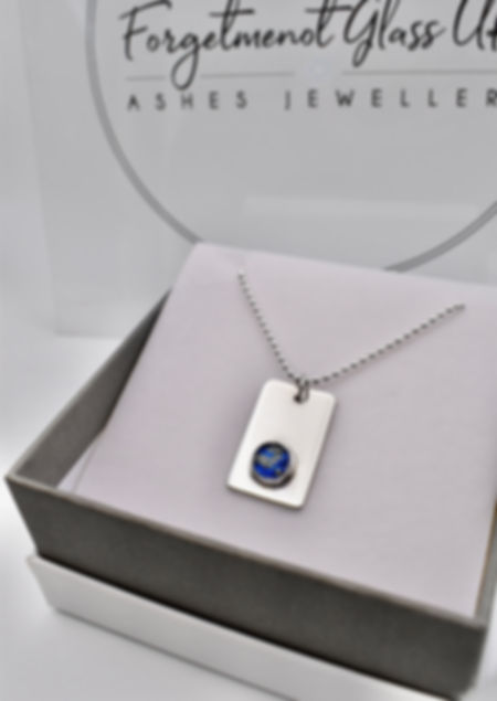 Ashes in glass sterling silver dog tag style pendant
