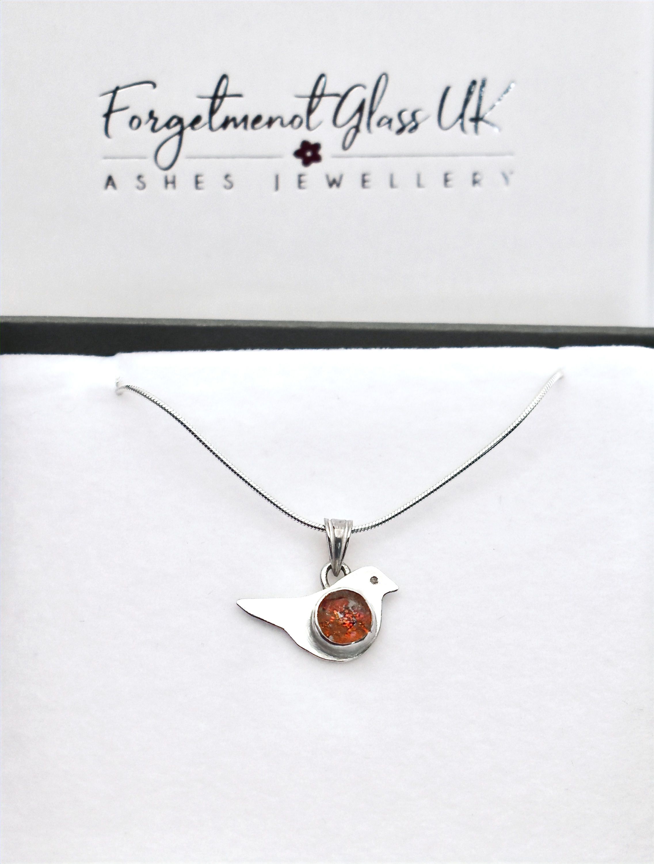 'When robins are near' ashes in glass necklace