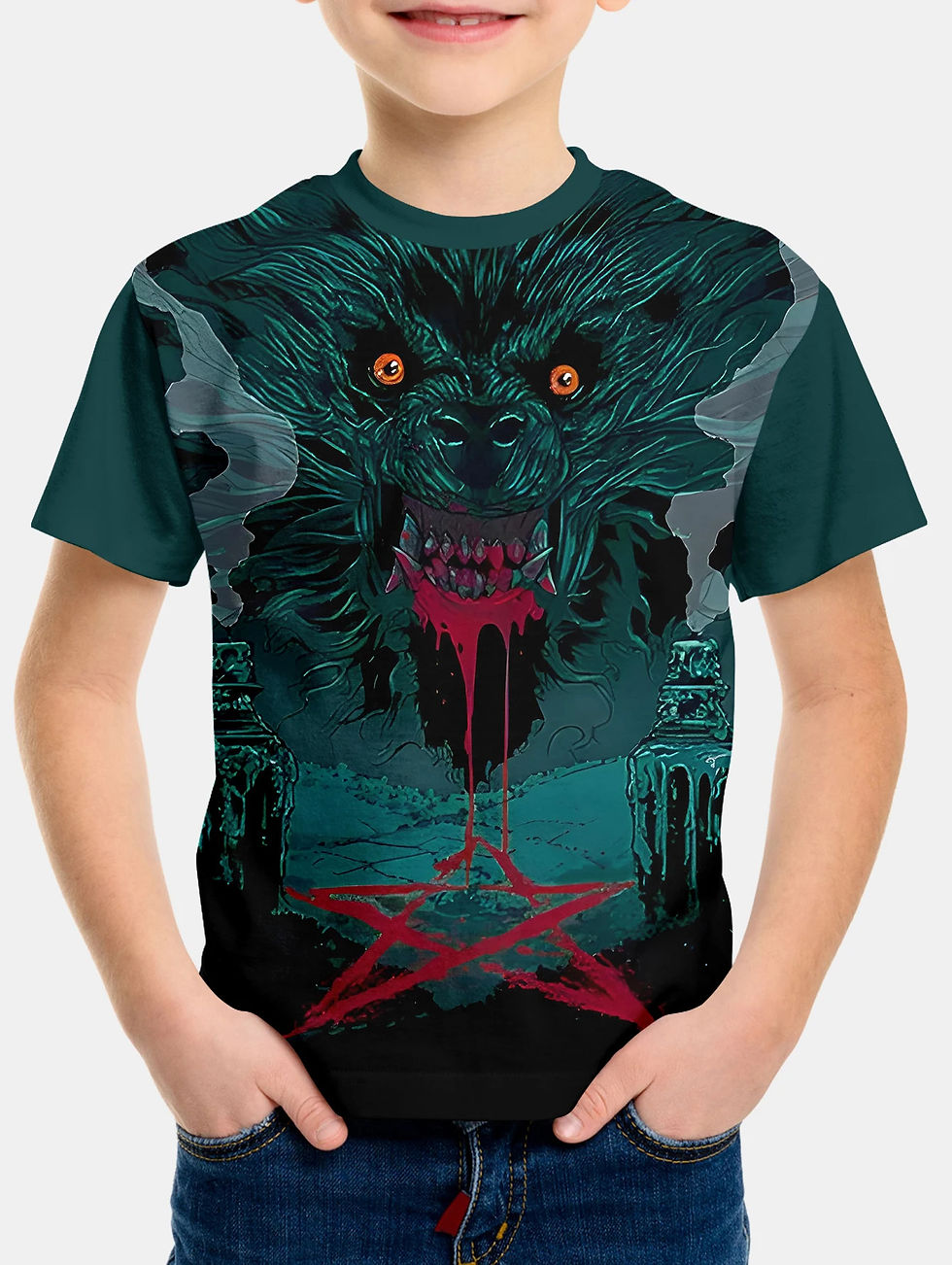 Thumbnail: Animal Wolf Pattern 3d Printe Children's Tops Summer Boy's Round Neck Casual Sho