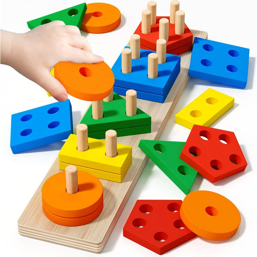 Montessori Wooden Sorting Stacking Toys Puzzle For Toddlers And Kids Preschool F