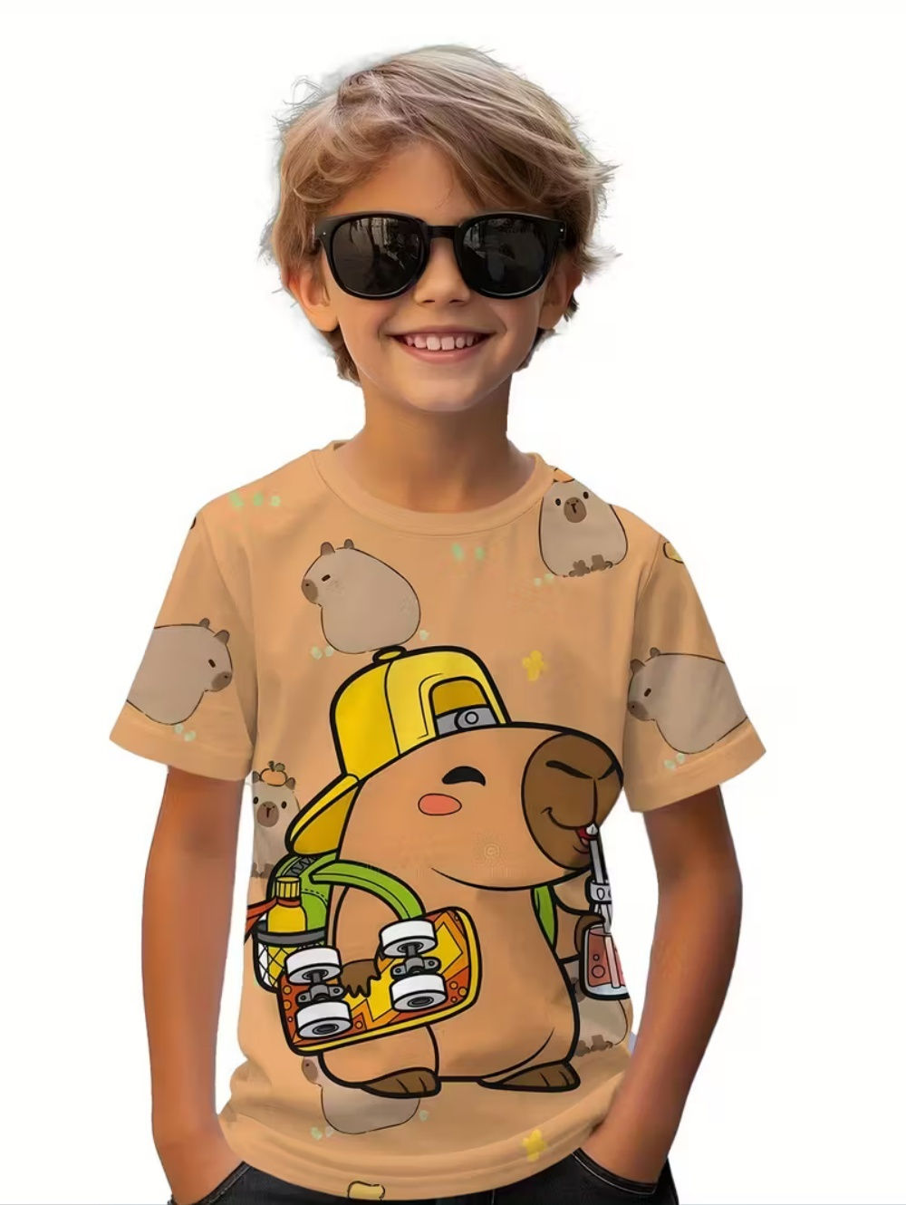 Cute Capybara Boy Clothes Cartoon Graphic Short Sleeve Tee Boy Child T-Shirt Sum