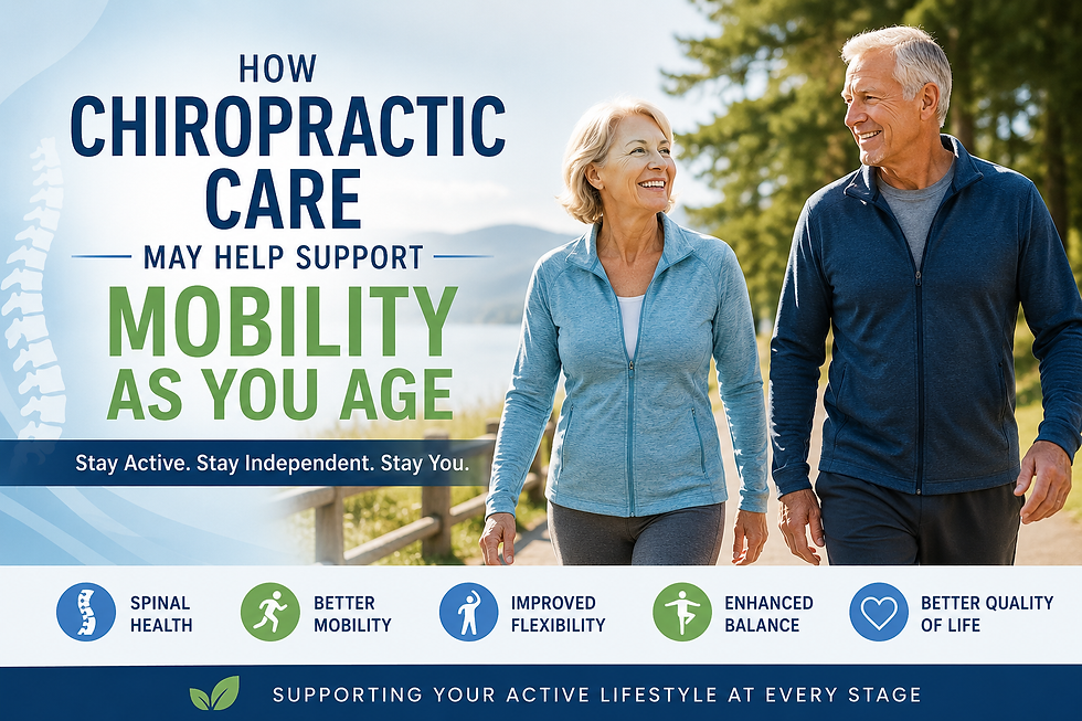 Older couple walking outdoors to represent how chiropractic care may help support mobility, flexibility, balance, spinal health, and independence as you age.