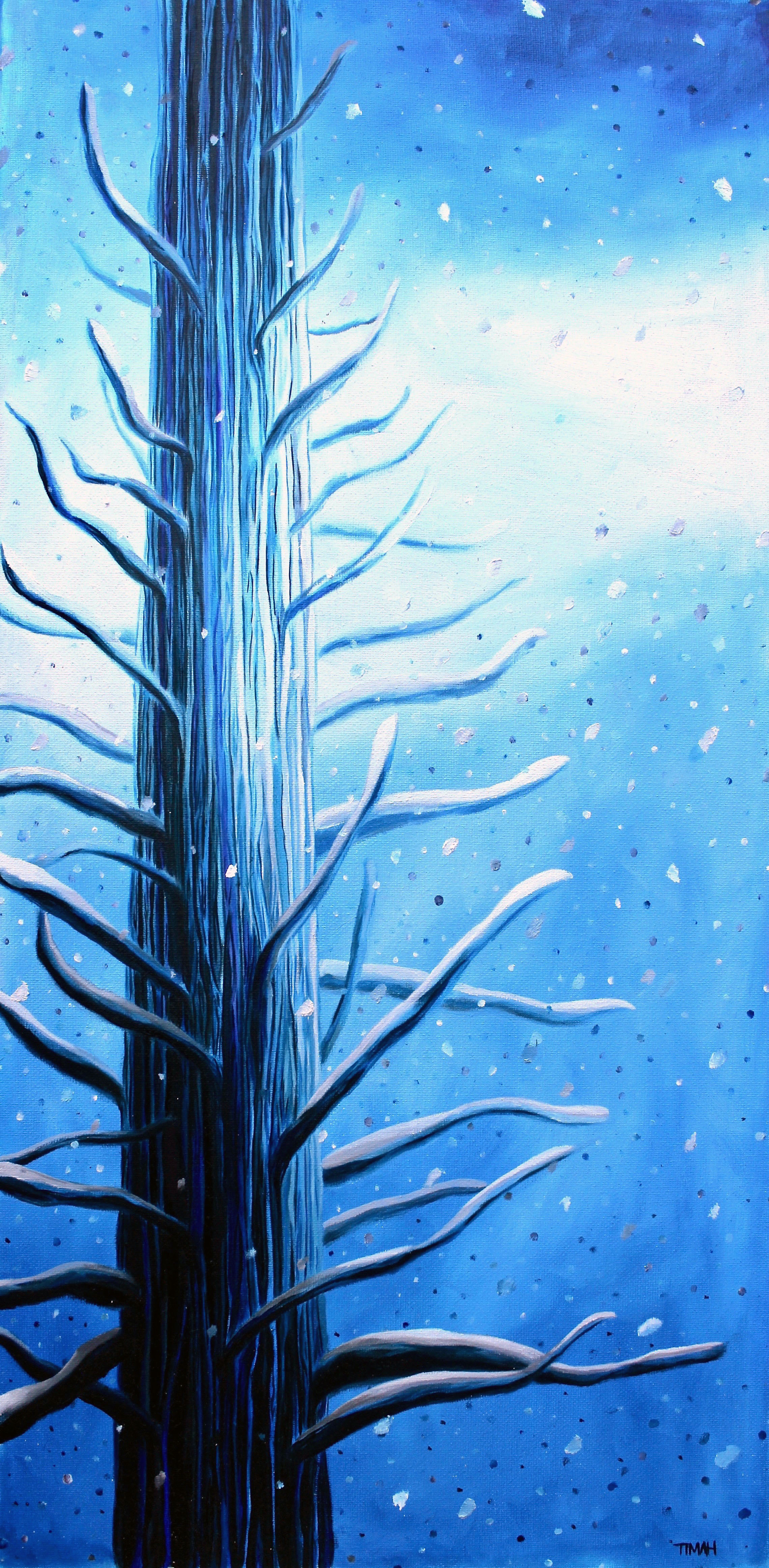 Tree in the Snow at Night, 2016 24%22 X 12%22.jpg