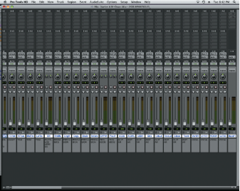 Figure 2. Pro Tools Mix window showing the track order including a Master Fader at right end of the window.
