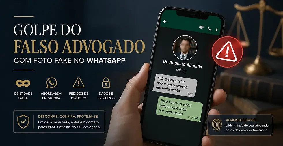 Infográfico sobre prevenção de golpe do falso advogado no WhatsApp Dra Zilda Simão