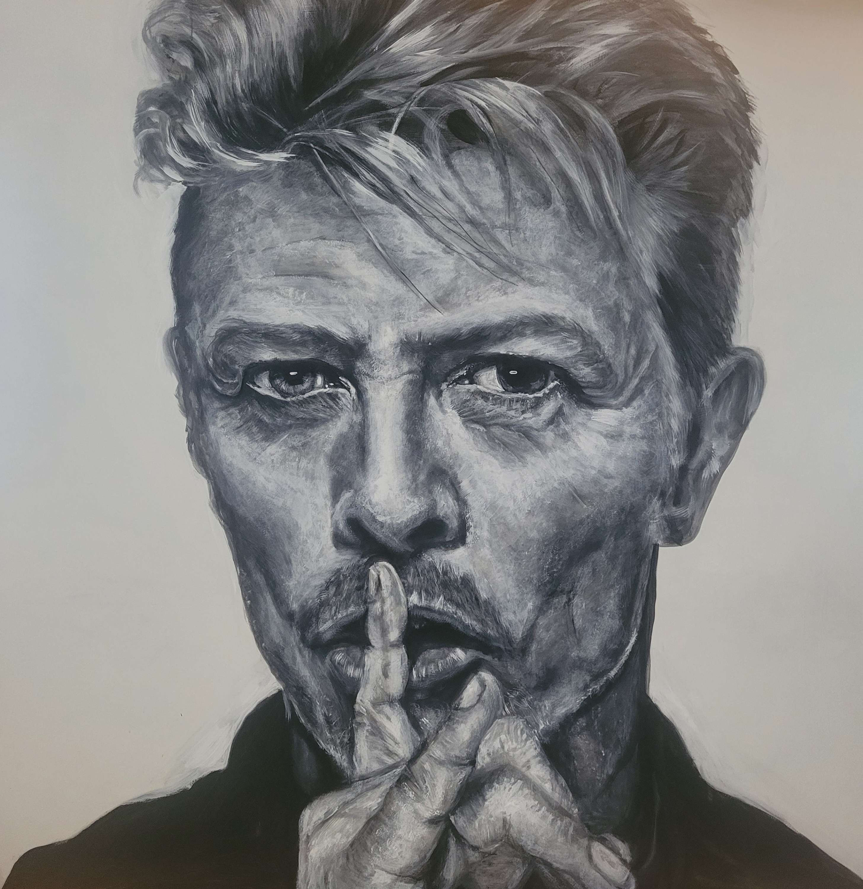 Bowie blk&wht  , oil on wood , prix sur demande 