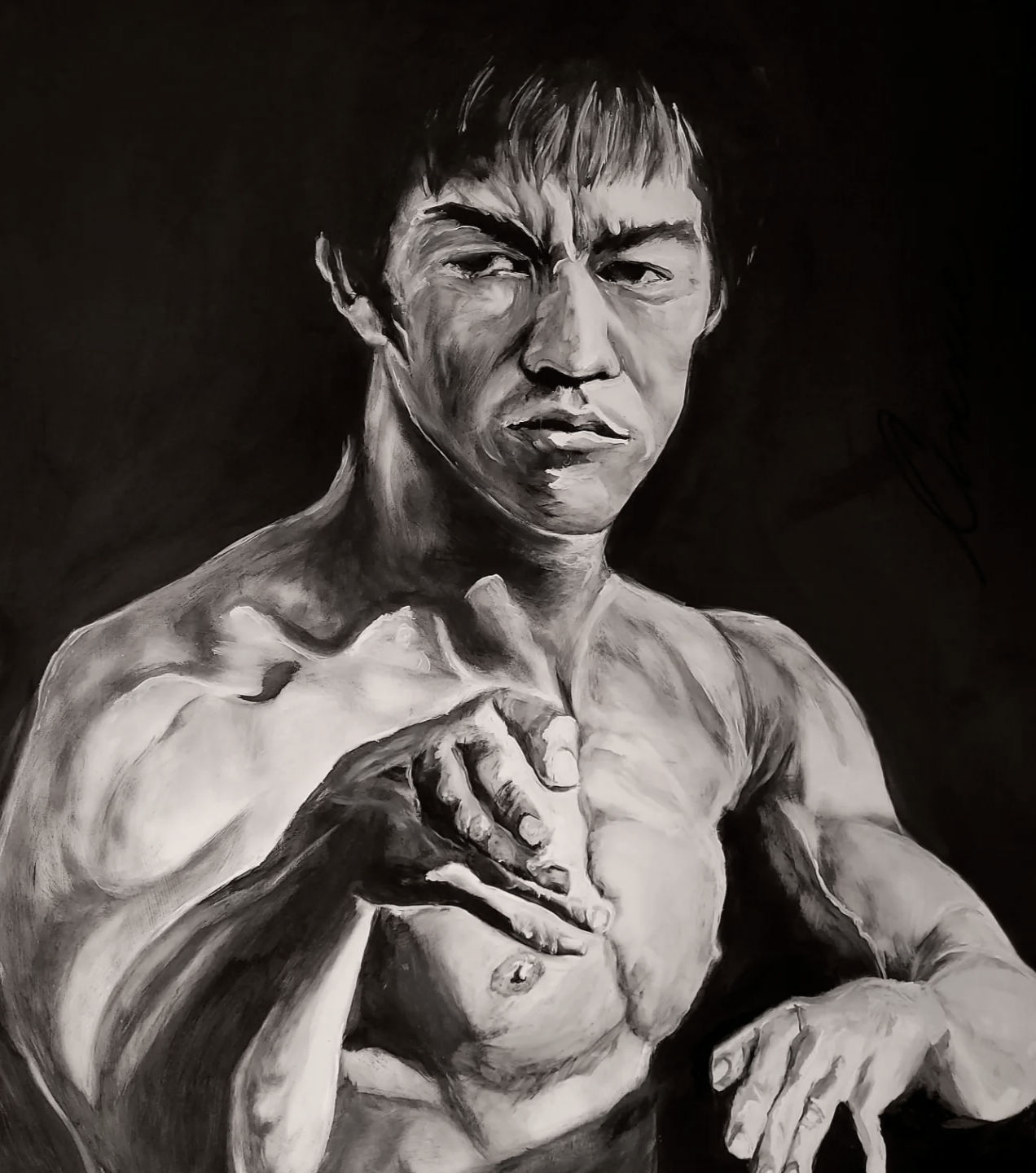 Bruce Lee, Acrylic on wood 