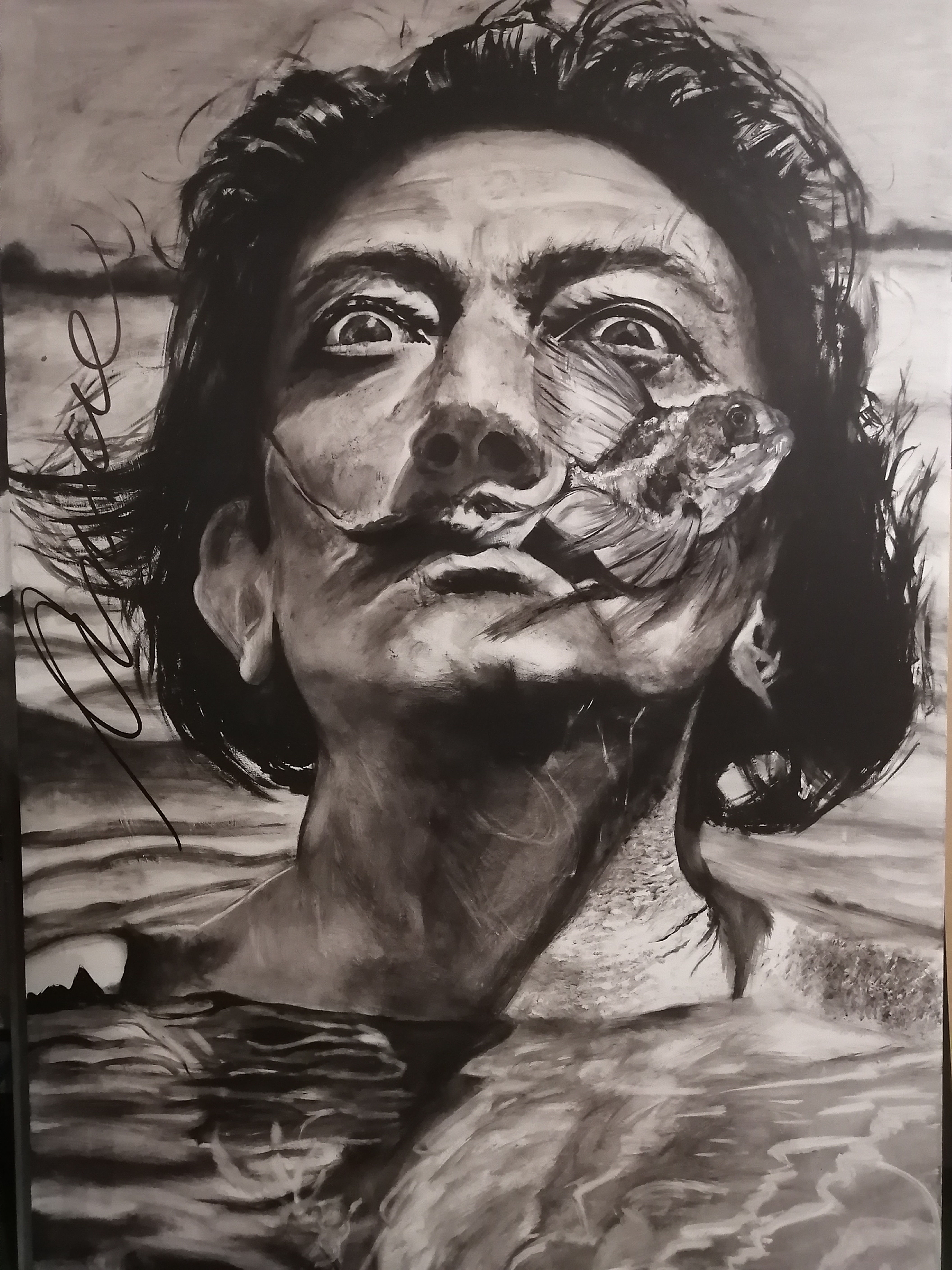 Acrylique sur bois, Black Fish , prix sur demande 