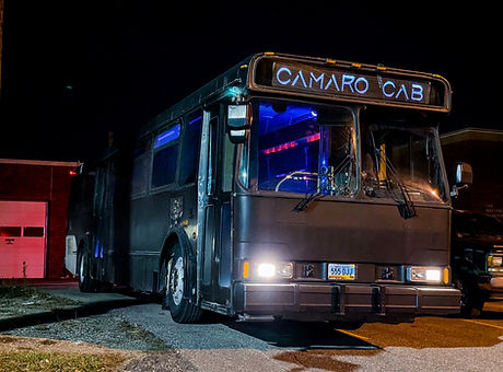 A large black party bus