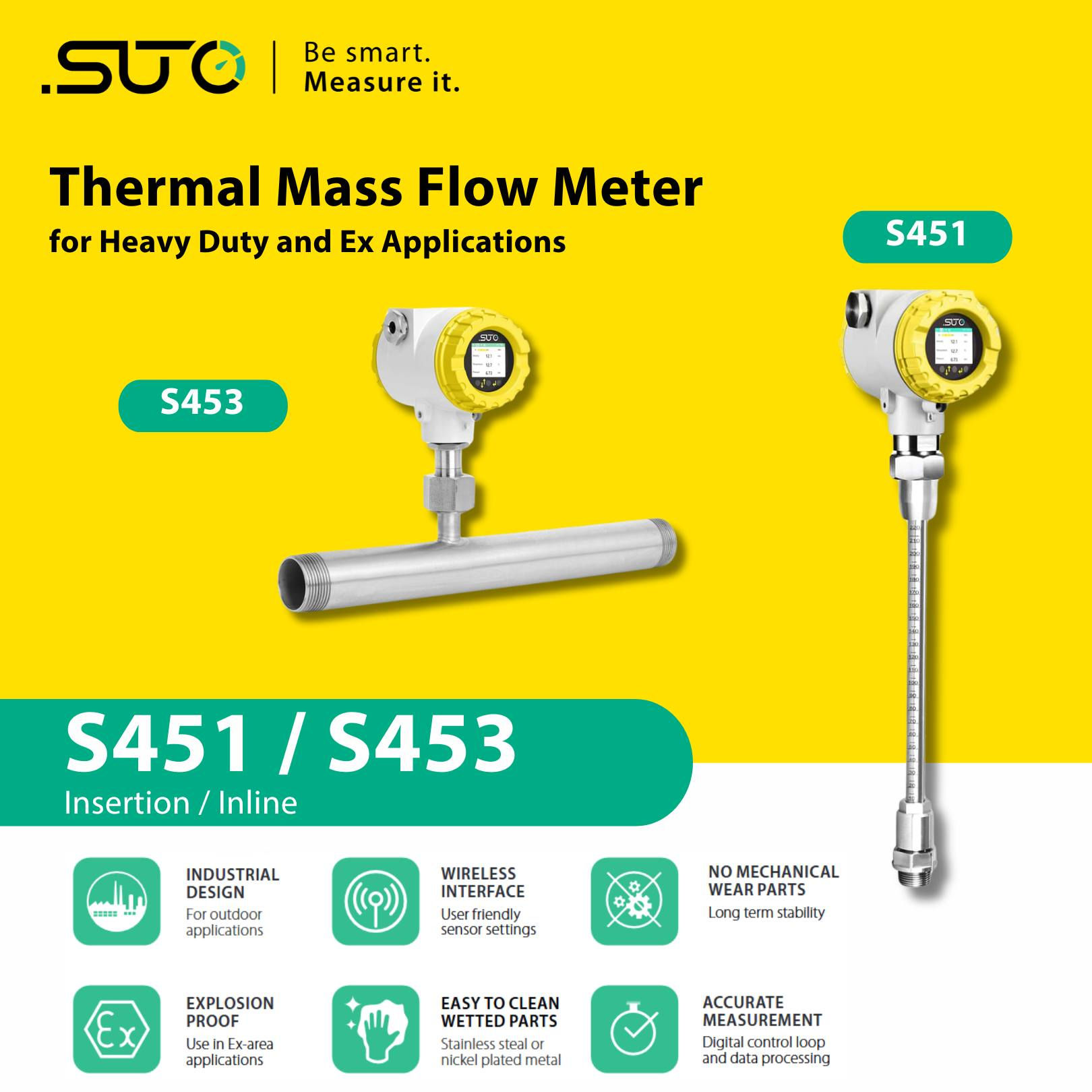 SUTO S451 / S453 Thermal Mass Flow Meter สำหรับงานหนักและพื้นที่กลางแจ้ง