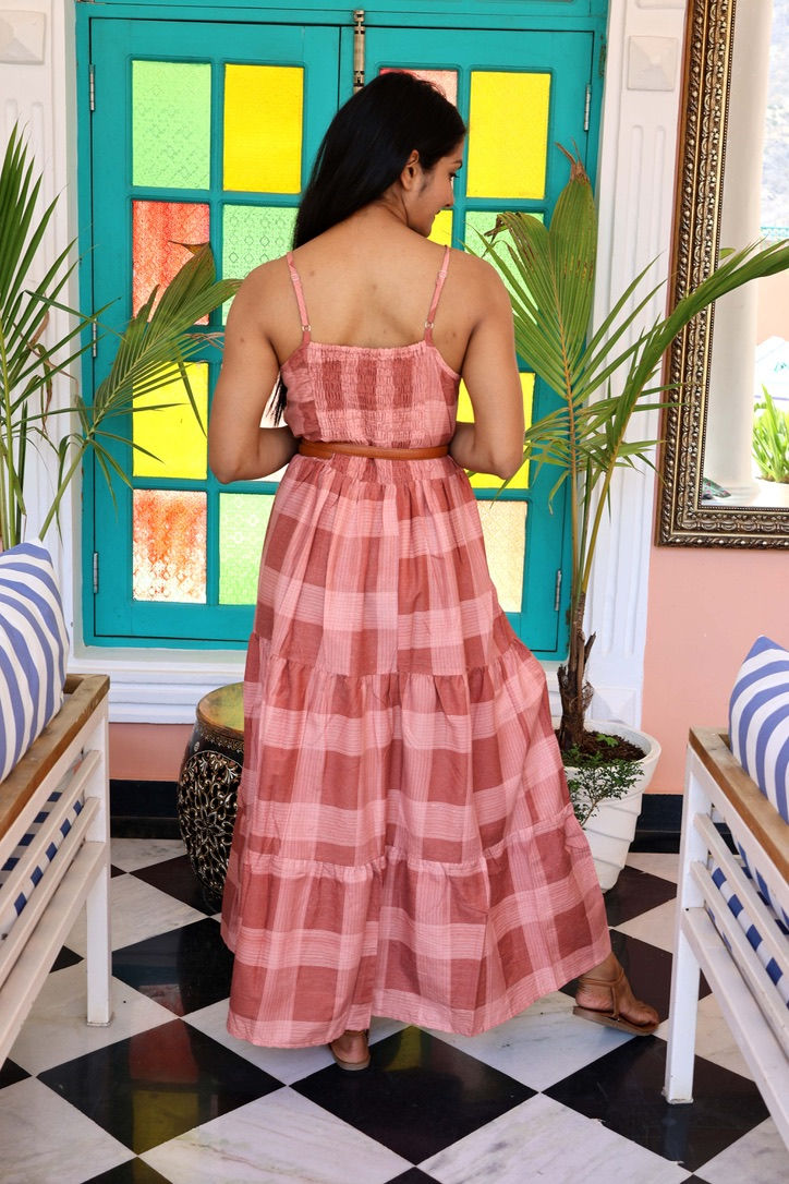 Miniatura: Robe longue Anémone carreaux bordeaux