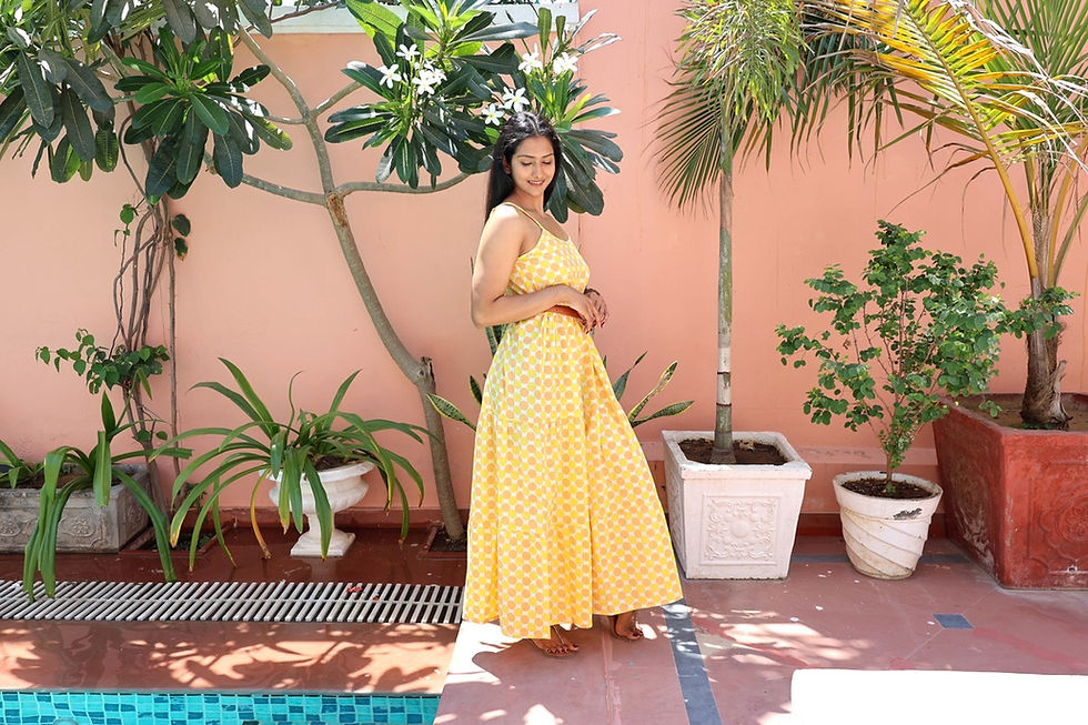 Robe longue Anémone ronds Jaune et orange