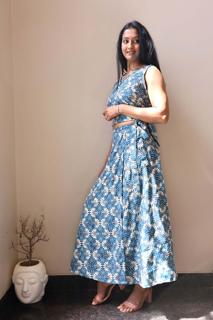 Thumbnail: Jupe longue portefeuille Grenade bleue claire