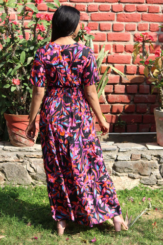 Robe longue à manches Libellule Cyan Bohetic