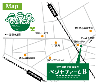 豊川市の障害者就労継続支援事業所ベジモファームBの地図
