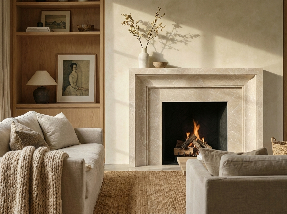 BURDUR BEIGE MARBLE FIREPLACE FRAME