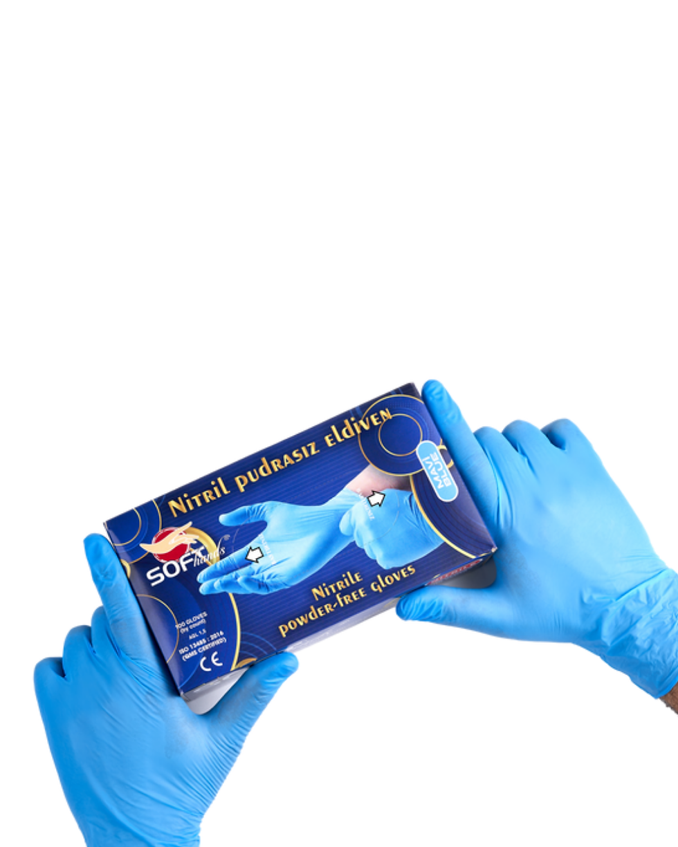 Soft Pack pudrasız mavi nitril əlcəklər