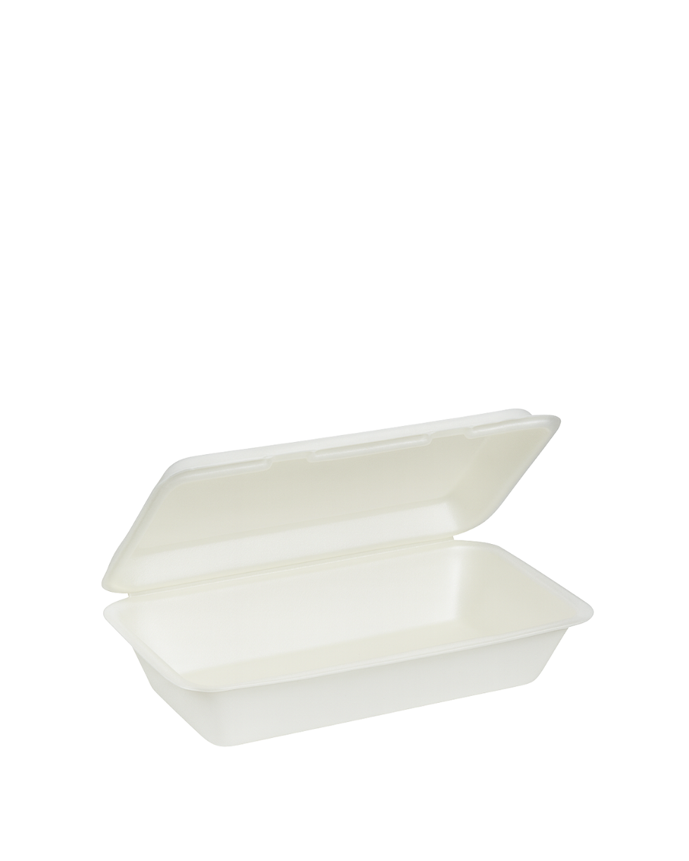 Şəkər qamışından hazırlanmış bio birdəfəlik yemək qabı, 1 bölməli, açıq vəziyyətdə. 1200 ml