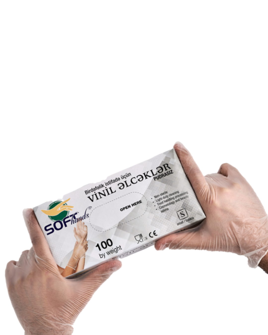 Soft Pack pudrasız şəffaf vinil əlcəklər