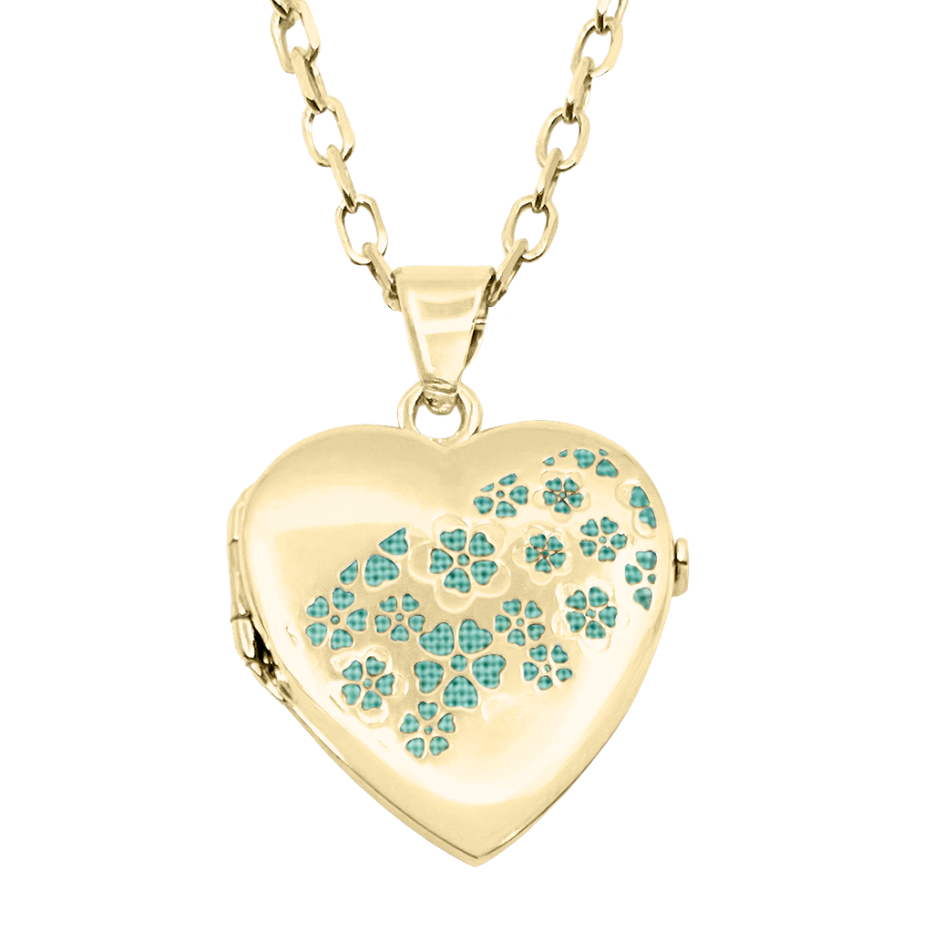 Médaillon Coeur Floral - Turquoise (ME-120-GOLD)