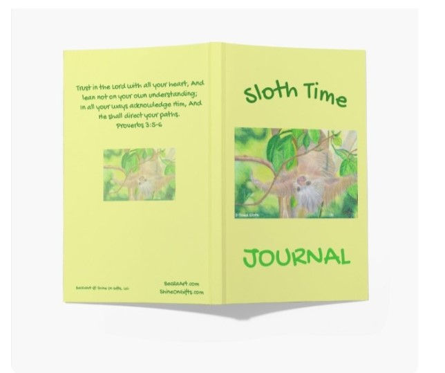 Sloth Time Persona Journal Front and back Cover with Sloth drawing and Proverbs 3:5-6, no name incl