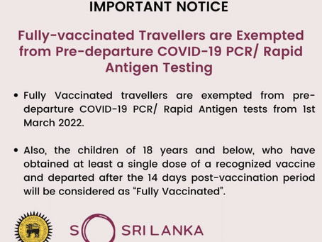No need Pre-departure PCR to SL
