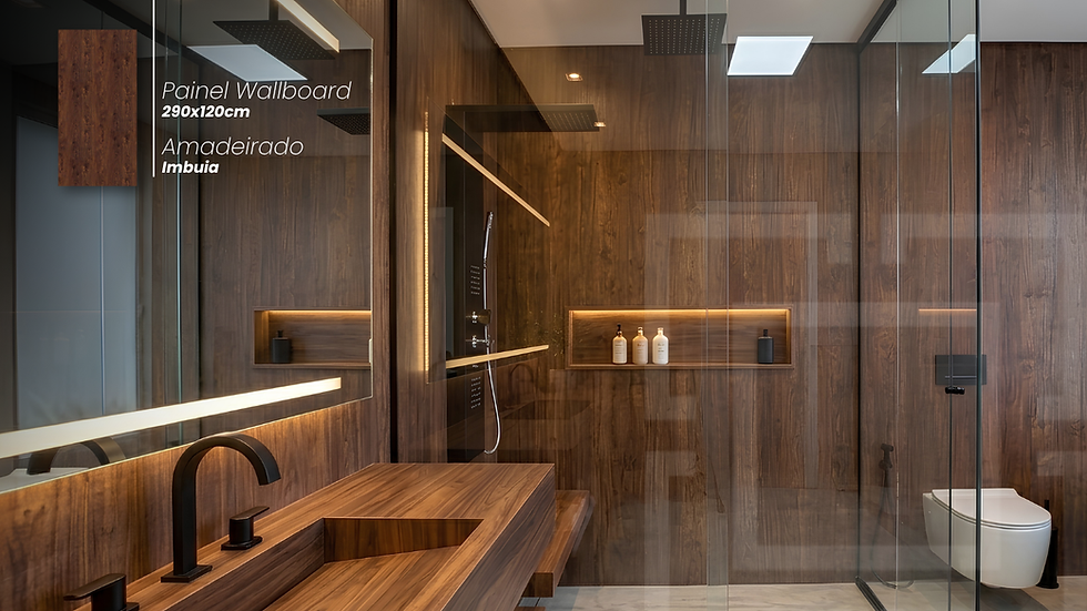 revestimento flexível amadeirado wallboard em banheiro