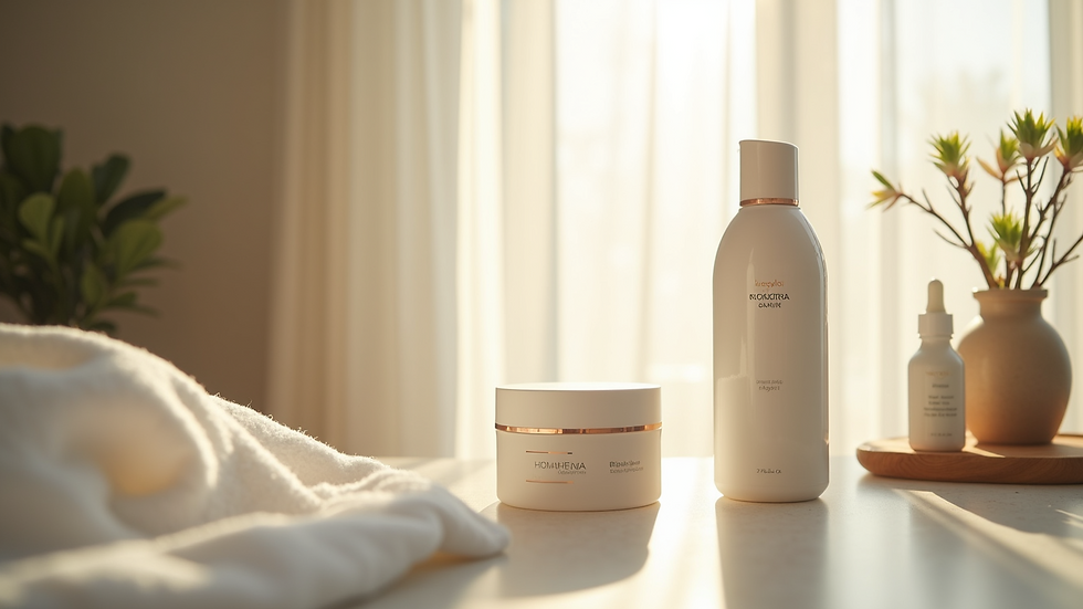 Eye-level view of a serene skincare room with natural light