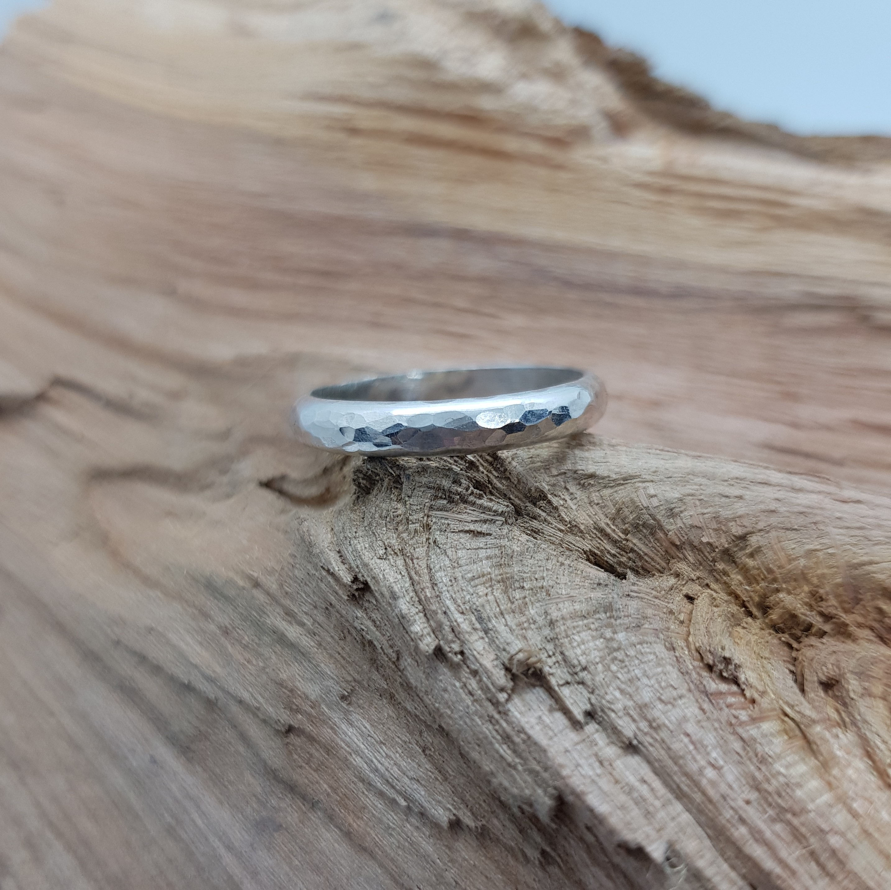 Sterling Silver Hammered D Shaped Stacker Ring / Midi Ring