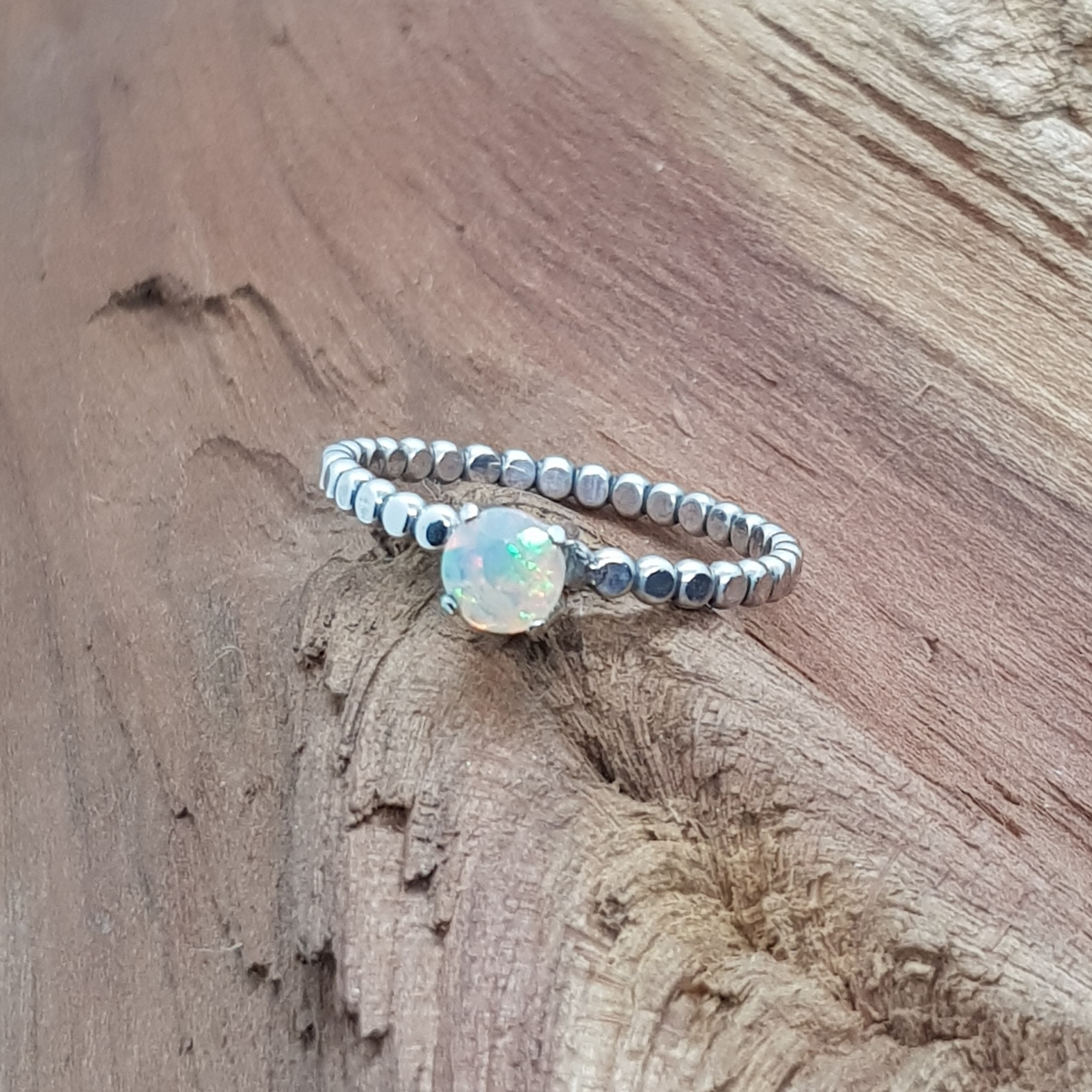 Faceted Opal Silver Ring
