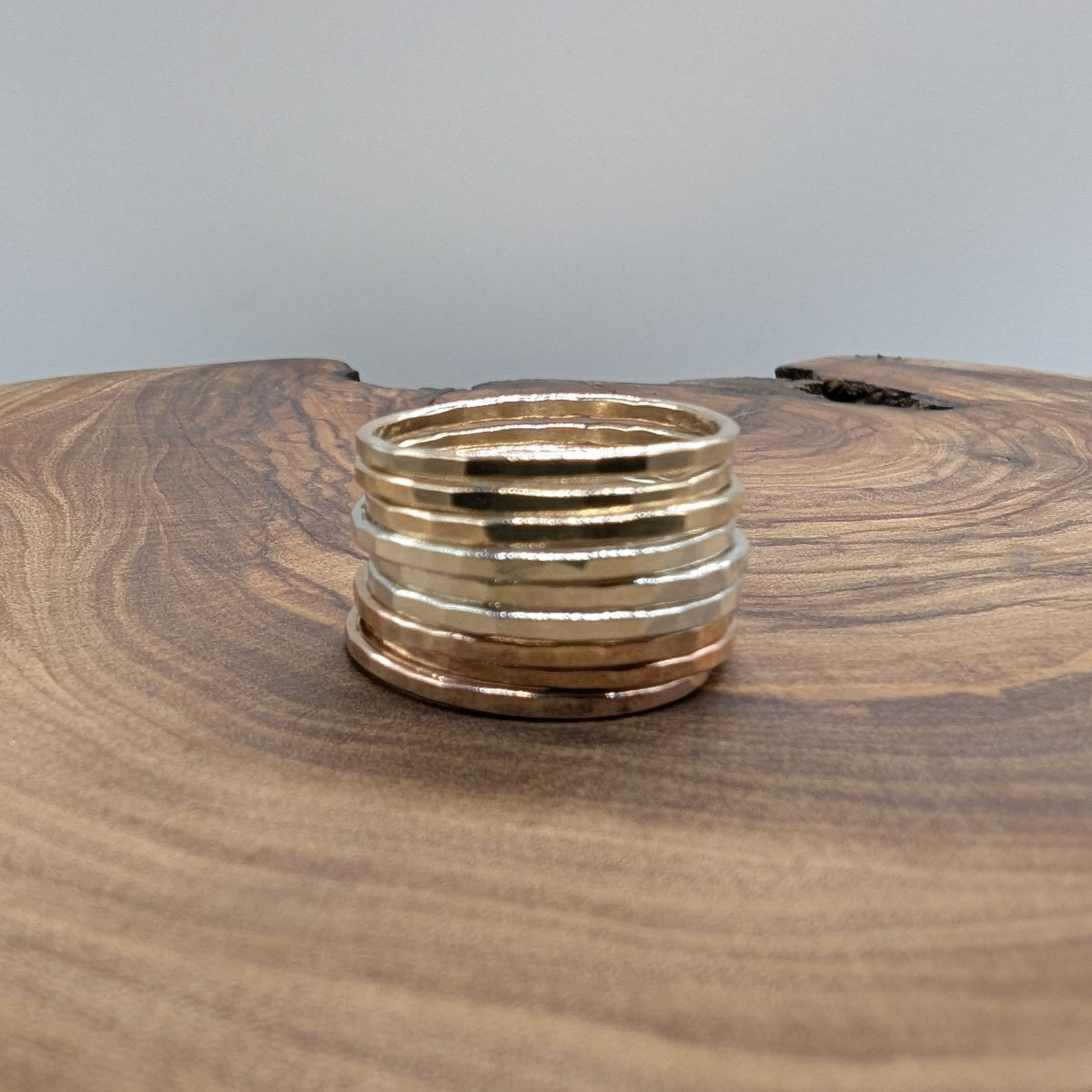 9k Solid Gold Hammered Stacking Ring: Skinny Midi Ring