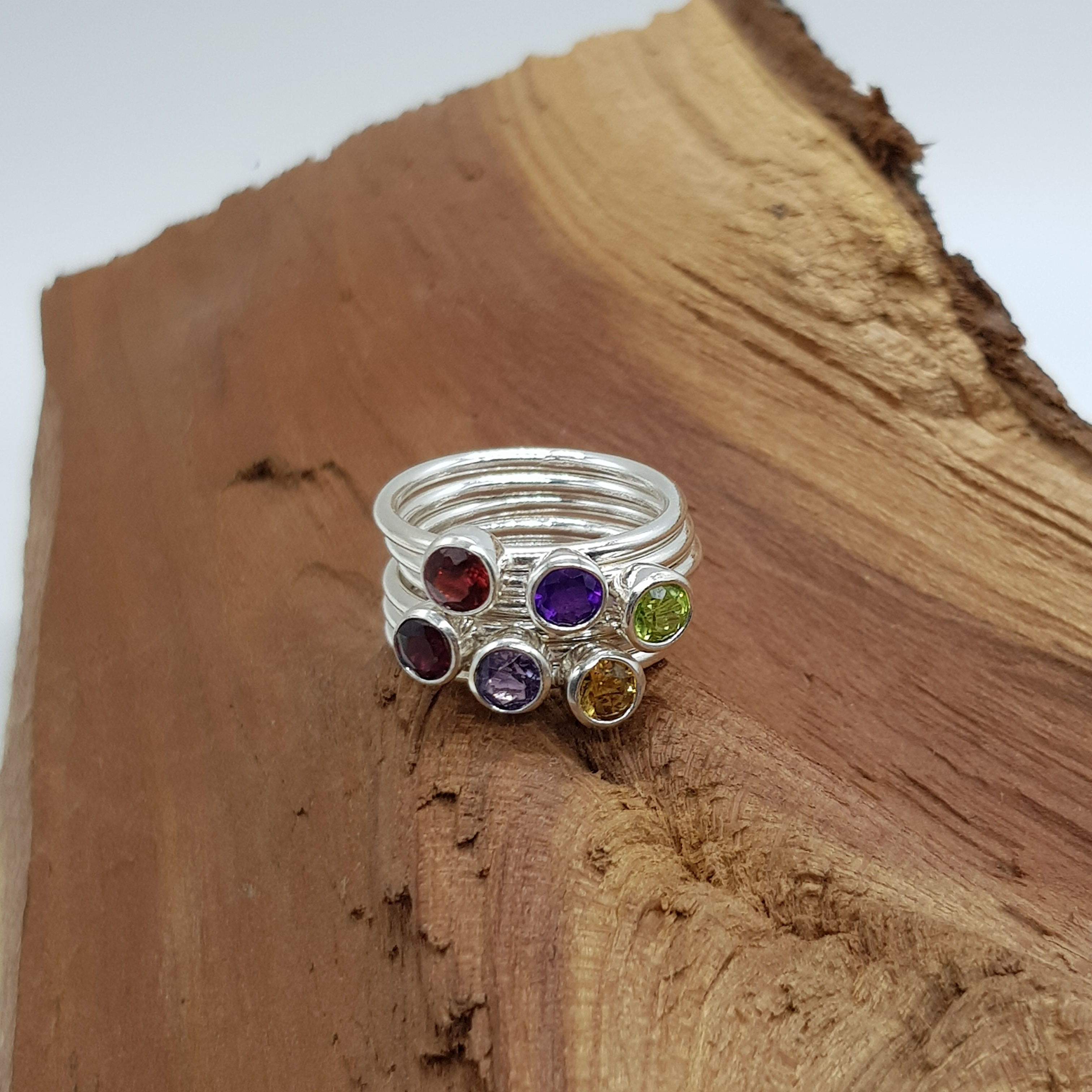 Faceted Peridot / Amethyst / Garnet / Citrine Sterling Stacker Ring