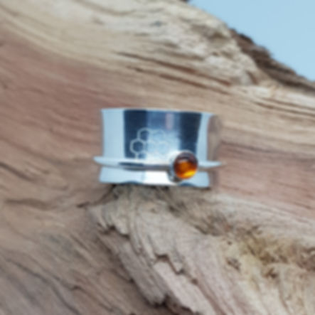 Amber Honeycomb Sterling Silver Spinner