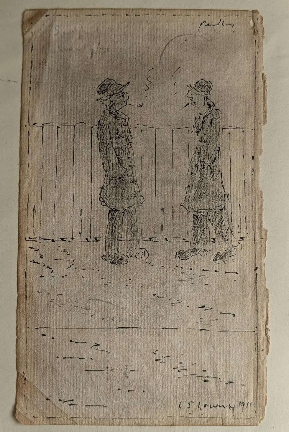Thumbnail: l.s lowry signed sketch 2 men smoking