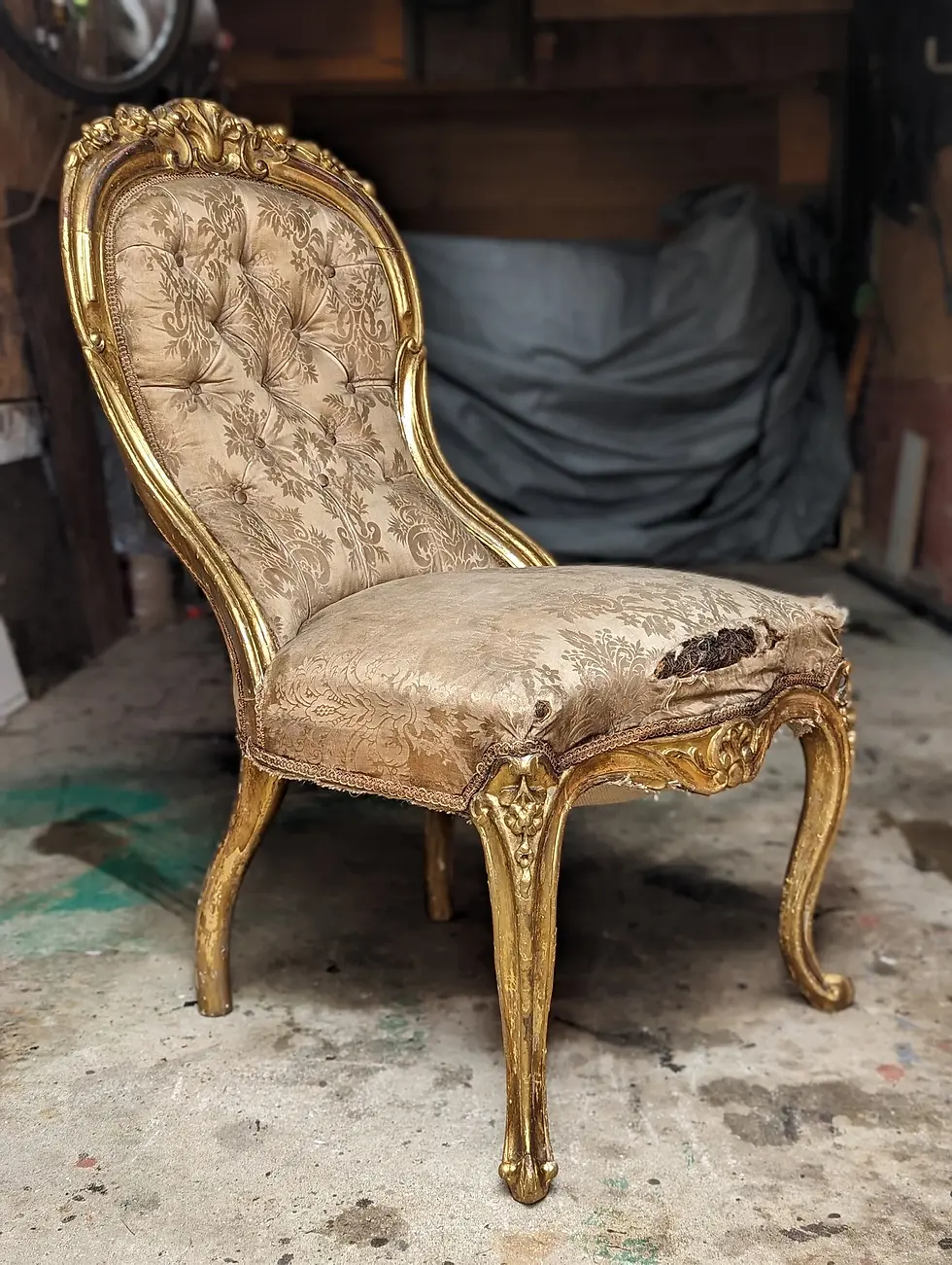Thumbnail: Rococo Revival antique giltwood and gesso drawing room Antique chair